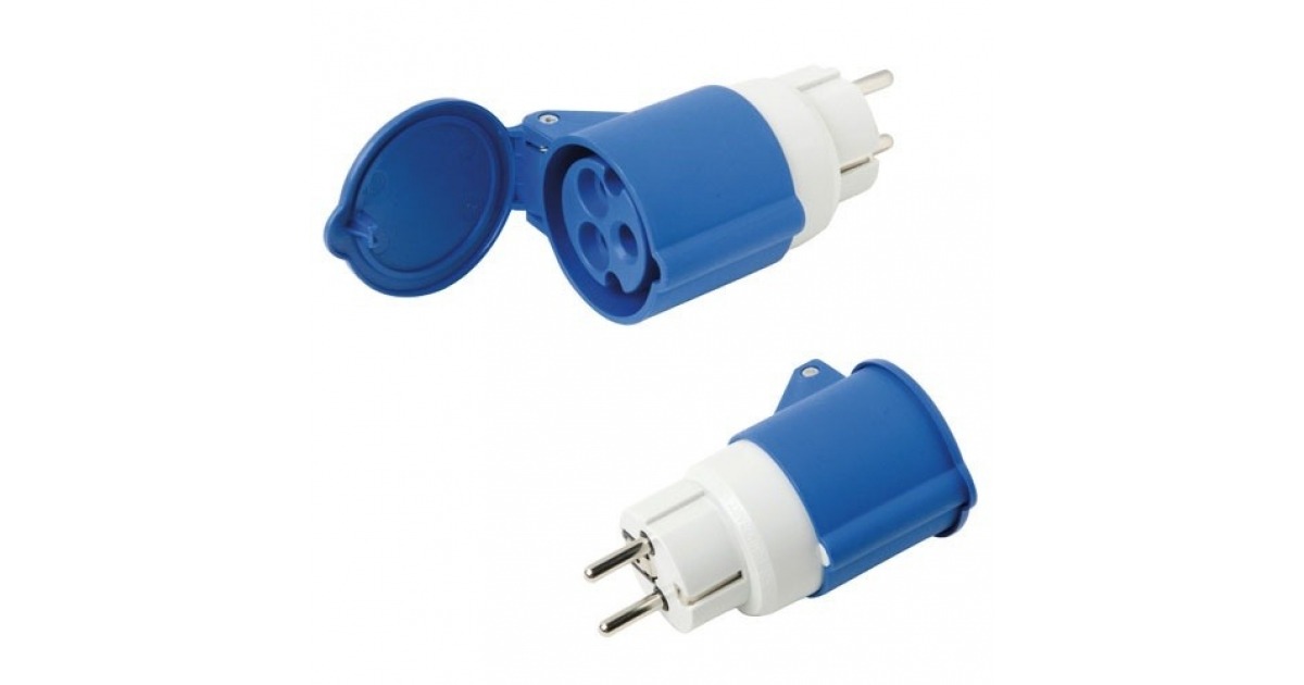 Adattatore Industriale Wolf Pack Da Schuko A CEE, 16A 230V, 2 Pin Con Coperchio, IP20, Bianco E Blu