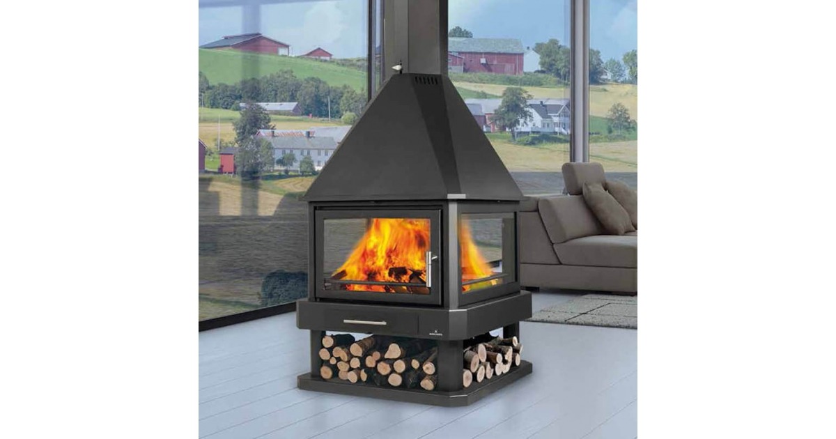 Chimenea de leña Bronpi Huelva 16 kW con fuego a las cuatro caras