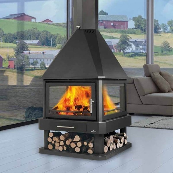 Chimenea de leña Bronpi Huelva 16 kW con fuego a las cuatro caras