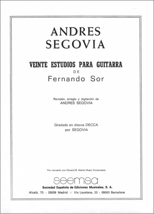 Andres Segovia 20 Estudios Para Guitarra Fernando Sor Contenido