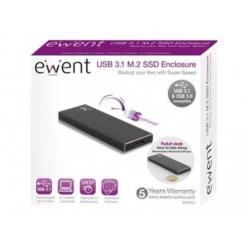 Ewent EW7023 - caja de almacenamiento - M.2 Card - USB 3.1