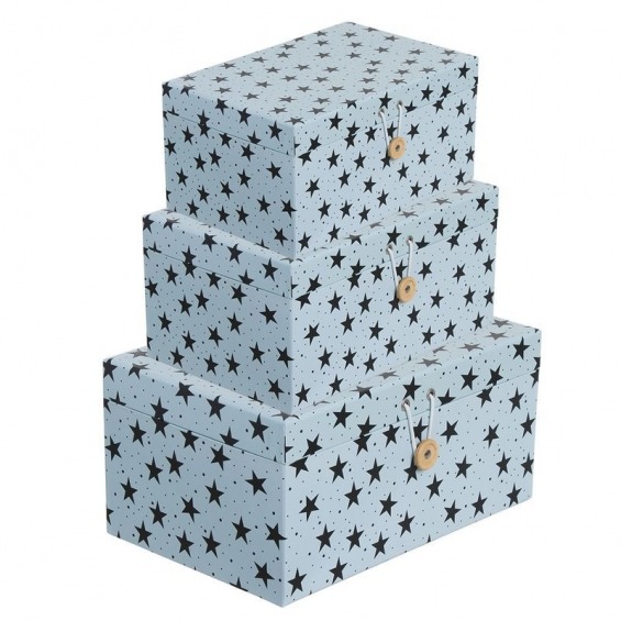 CAJA AZUL CON ESTRELLAS NEGRAS M en Cajas almacenaje New Home