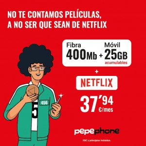 PepePhone Fibra 600Mb + 99Gb + Netflix (IVA)