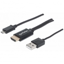 MANHATTAN CABLE MICRO USB 5-PIN - HDMI, CON USB A PARA ALIMENTACIÓN, NEGRO 151498