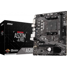 TARJETA MADRE MSI MICRO ATX A520M-A PRO, S-AM4, AMD A520, HDMI, 64GB DDR4 PARA AMD - NO ES COMPATIBLE CON RYZEN 5 3400G Y RYZEN 3 3200G