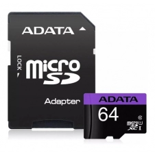 MEMORIA FLASH ADATA PREMIER, 64GB MICROSDXC UHS-I CLASE 10, CON ADAPTADOR AUSDX64GUICL10-RA1