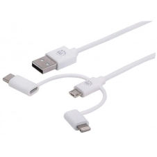 CABLE USB 3 EN 1, USB TIPO A A USB MICRO-B, USB TIPO C Y LIGHTNING, 1 M, BLANCO