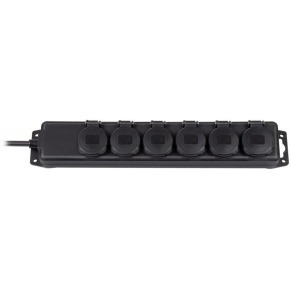 Regleta de distribución de 6 tomas para exterior en color negro