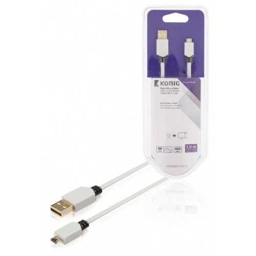 Cable USB 2.0 plano de A macho a B macho de 1,00 m en blanco
