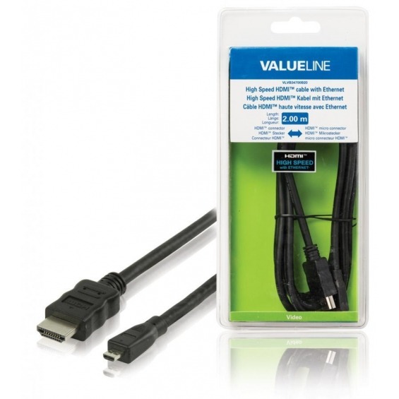 Cable HDMI de alta velocidad con conector HDMIEthernet micro conector HDMI de 2.00 m en color negr