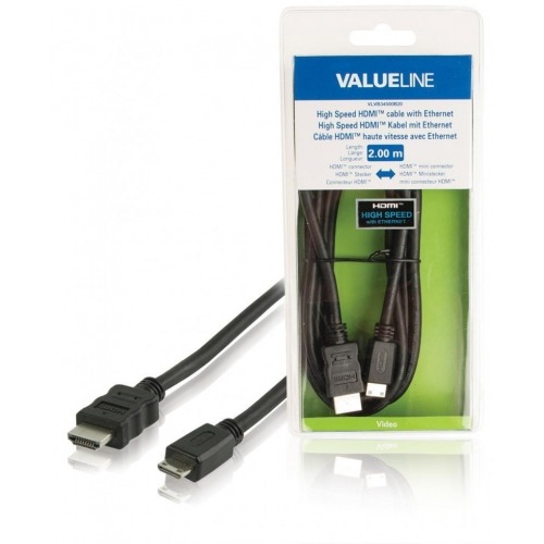 Cable HDMI de alta velocidad con conector HDMIEthernet mini conector HDMI de 2.00 m en color negro