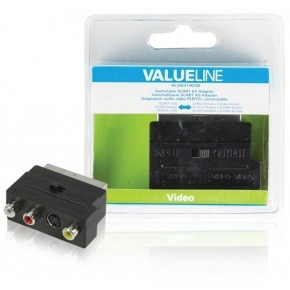 Adaptador SCART AV intercambiable SCART macho - 3 RCA hembra + S-Video hembra en color negro