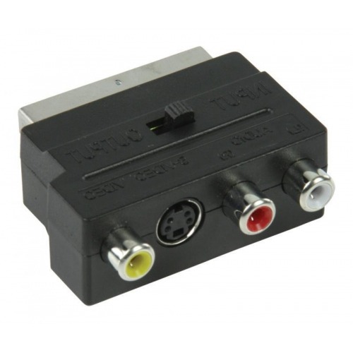 Adaptador SCART AV intercambiable SCART macho - 3 RCA hembra + S-Video hembra en color negro