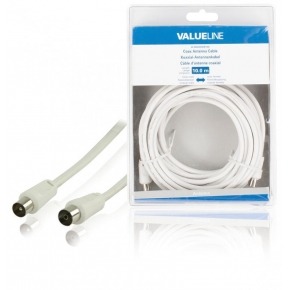 Cable de antena coaxial macho - coaxial hembra de 10.0 m en color blanco
