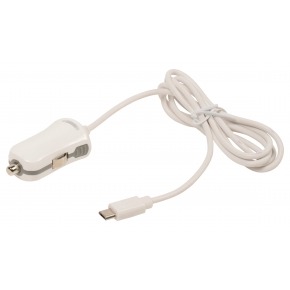 Cargador de auto micro USB, Micro USB macho - conector de auto de 12V, 1 m, de color blanco 2.1A