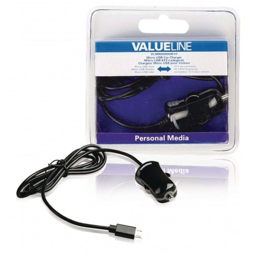 Cargador de auto micro USB, Micro USB macho - conector de automóvil de 12V, 1 m, de color negro 2.1A