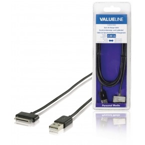 Cable de sincronización y carga para iPad /iPhone / iPod, Apple 30-pines - USB 2.0 A macho, negro 2,00 m