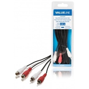 Cable de extensión de audio estéreo 2 RCA macho - 2 RCA hembra de 5.00 m en color negro