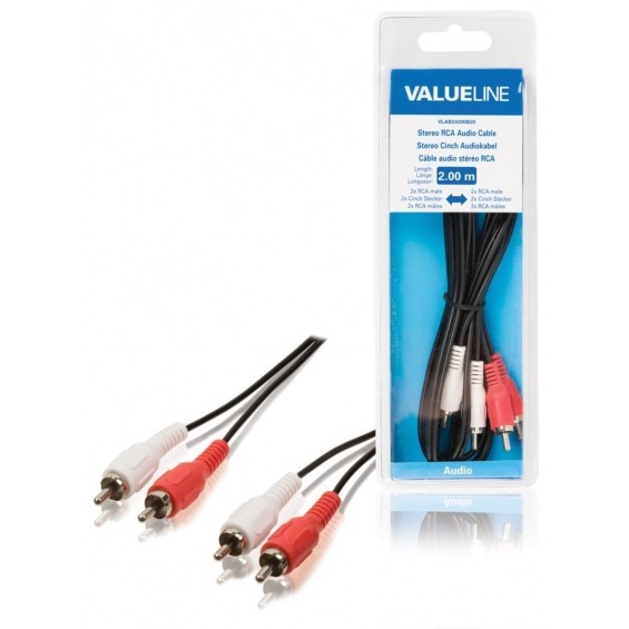 Cable de audio estéreo 2 RCA macho - 2 RCA macho de 2.00 m en color negro