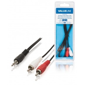 Cable adaptador de audio jack estéreo de 3.5 mm macho - 2 RCA macho de 1.00 m en color negro