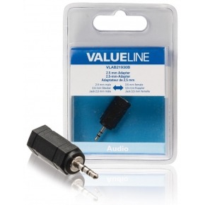 Adaptador de audio, 2,5 mm macho 3,5 mm hembra, negro