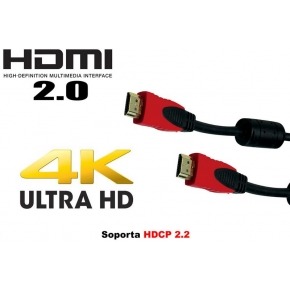 Cable HDMI RED versión 2.0 de 0.7 metros hasta 4k x 2k