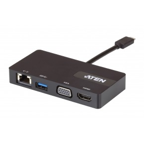 Adaptador USB 3.1 USB-C Macho - USB A Hembra / HDMI / VGA Hembra / RJ45 (8P8C) Hembra Negro