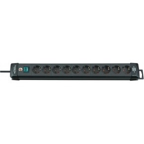Regleta Premium-Line de 10 tomas H05VV-F 3G1,5 en color negro