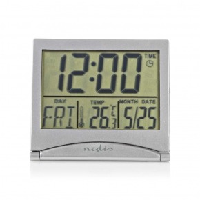 Reloj Despertador de Viaje Digital | Fecha/Temperatura | Plata