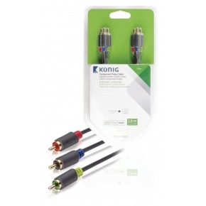 Cable de vídeo compuesto de 3 x RCA macho a 3 x RCA macho de 2,00 m en gris