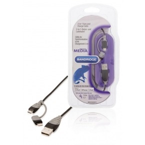 Cable USB 2 en 1 de carga y sincronización USB 2.0 A macho - micro B macho con adaptador Lightning