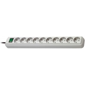Regleta de distribución de 10 tomas color plata con interruptor
