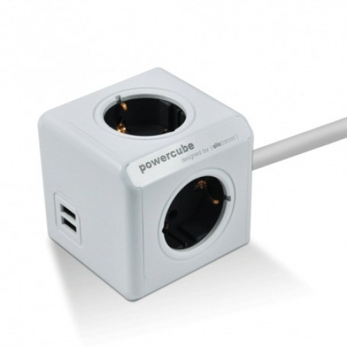 Toma enchufes PowerCube de 4 conexiones + 2 x USB de Carga con cable de 1,5m