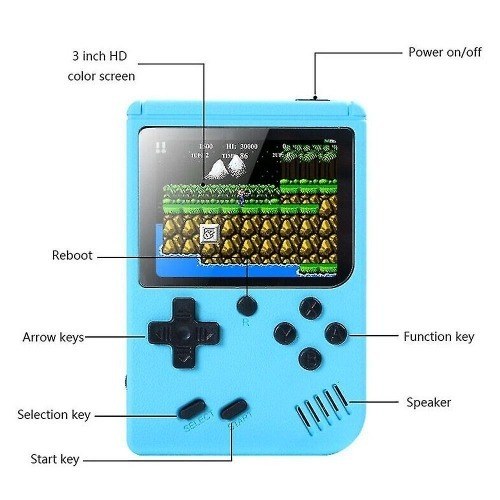 Mini consola retro con 500 juegos con mando, Azul