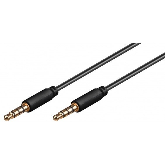 Cable jack 3.5 de 4 contactos audio y video M/M Negro de 0.5m.