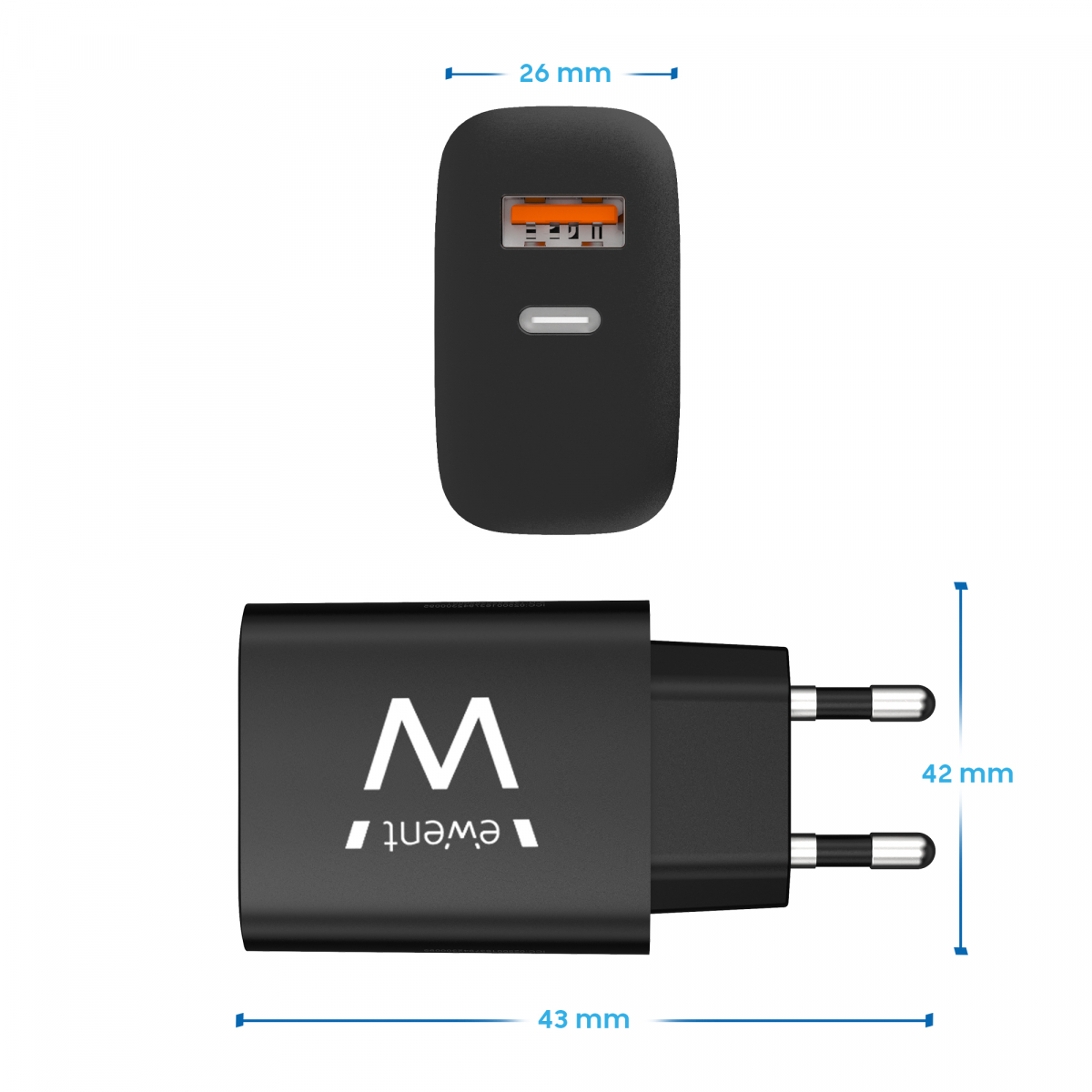 Ewent EW1319 Cargador rápido USB-C y QC3.0 20W