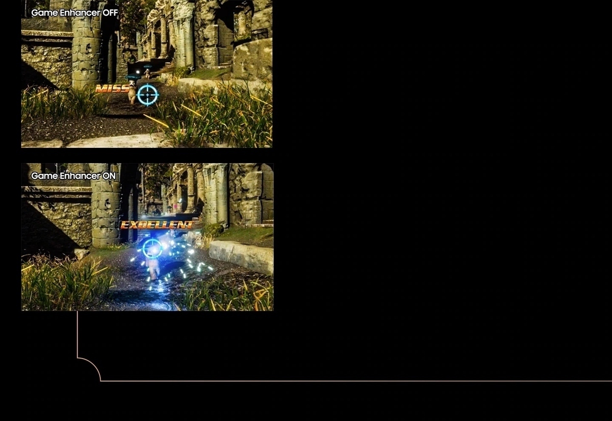 El modo Premiere con Real Game Enhancer muestra instantáneamente un juego sin demora en comparación con una pantalla normal.