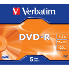 DVD-R VERBATIM 5 UNIDADES 4.7GB 16X 43519