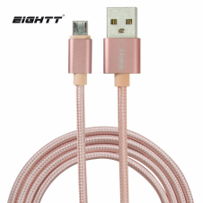 Eightt Cable USB a MicroUSB 1Mts trenzado de Nylon Rosa. Carcasa de aluminio