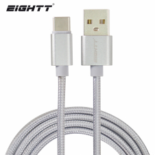 Eightt Cable USB a Type C 1Mts trenzado de Nylon Plata. Carcasa de aluminio